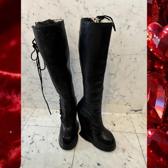 🌟John Fluevog *Grand National* 9 Tall cloven hoof platform boots! Cult! Goth!🌟 - Picture 1 of 5